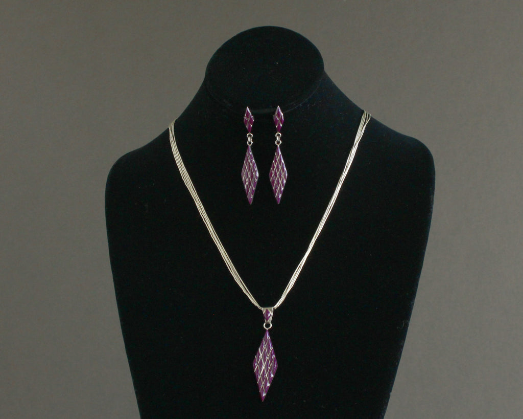 sugilte inlay modern liquid silver necklace set