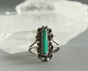 long stone turquoise and silver ring size 7.5