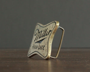 vintage miller high life beer brass belt buckle