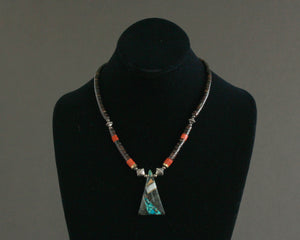 1970's coral and pen shell necklace with pendant 