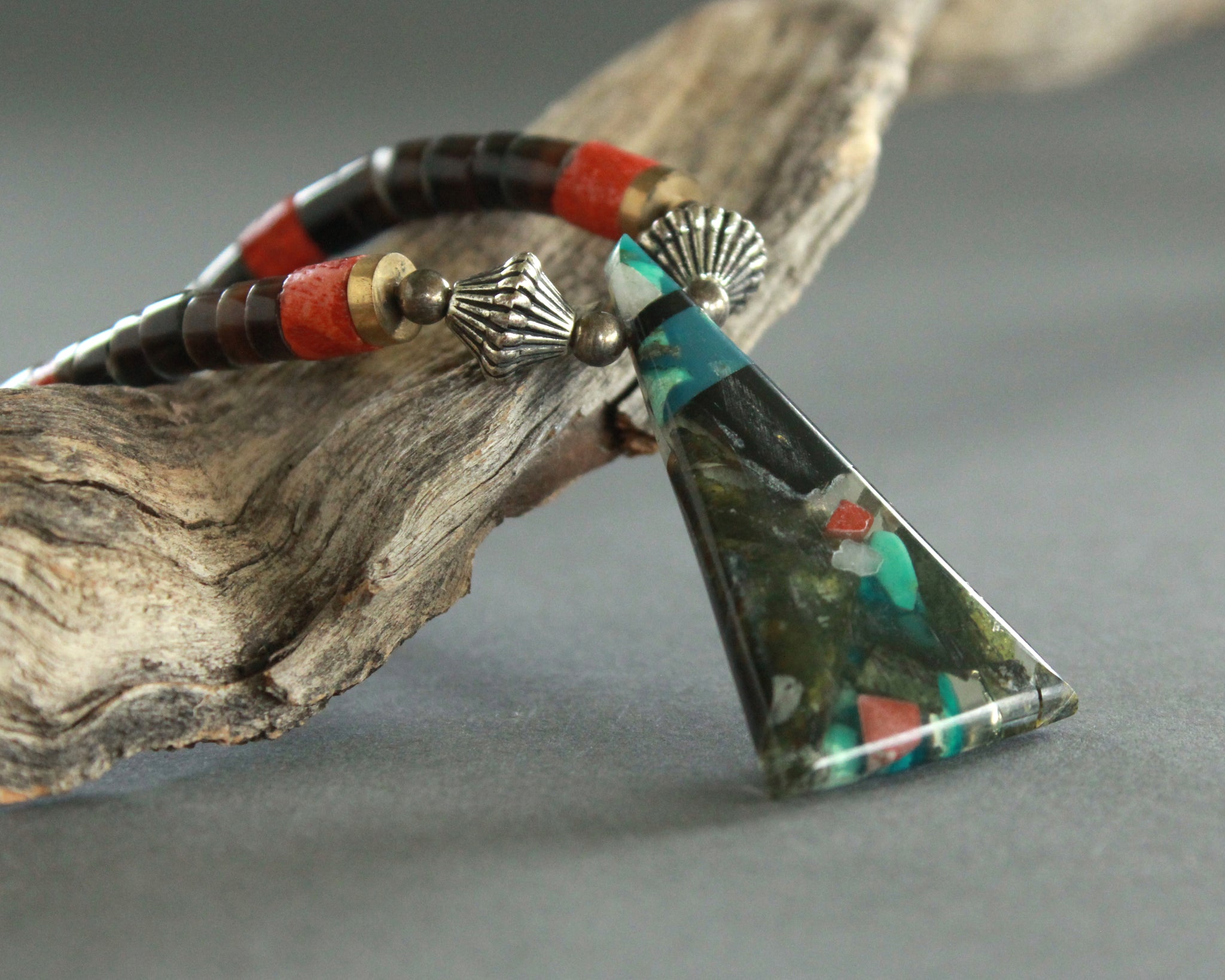 70's Shell Heishi with Mosaic Pendant – High Desert