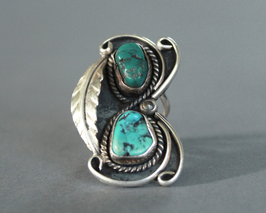 huge 1970s turquoise and silver southwest ring