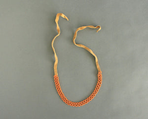 Handmade beaded orange chocker with adjustable suede ties 