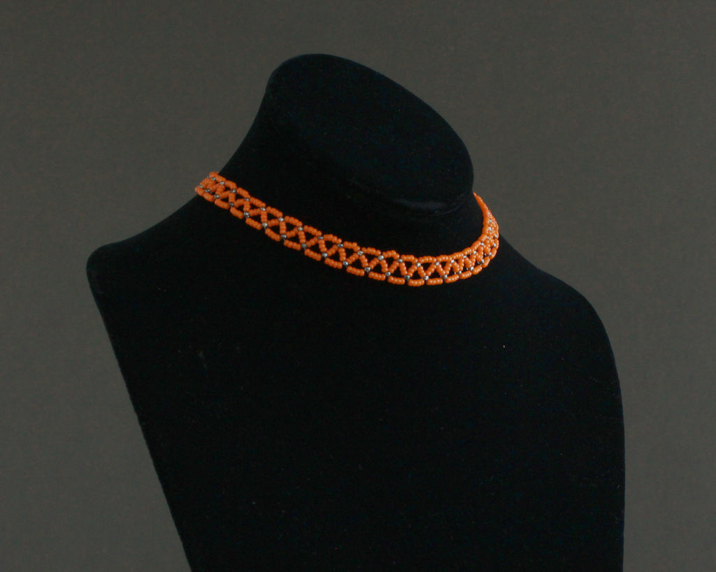 Handmade beaded orange chocker with adjustable suede ties 