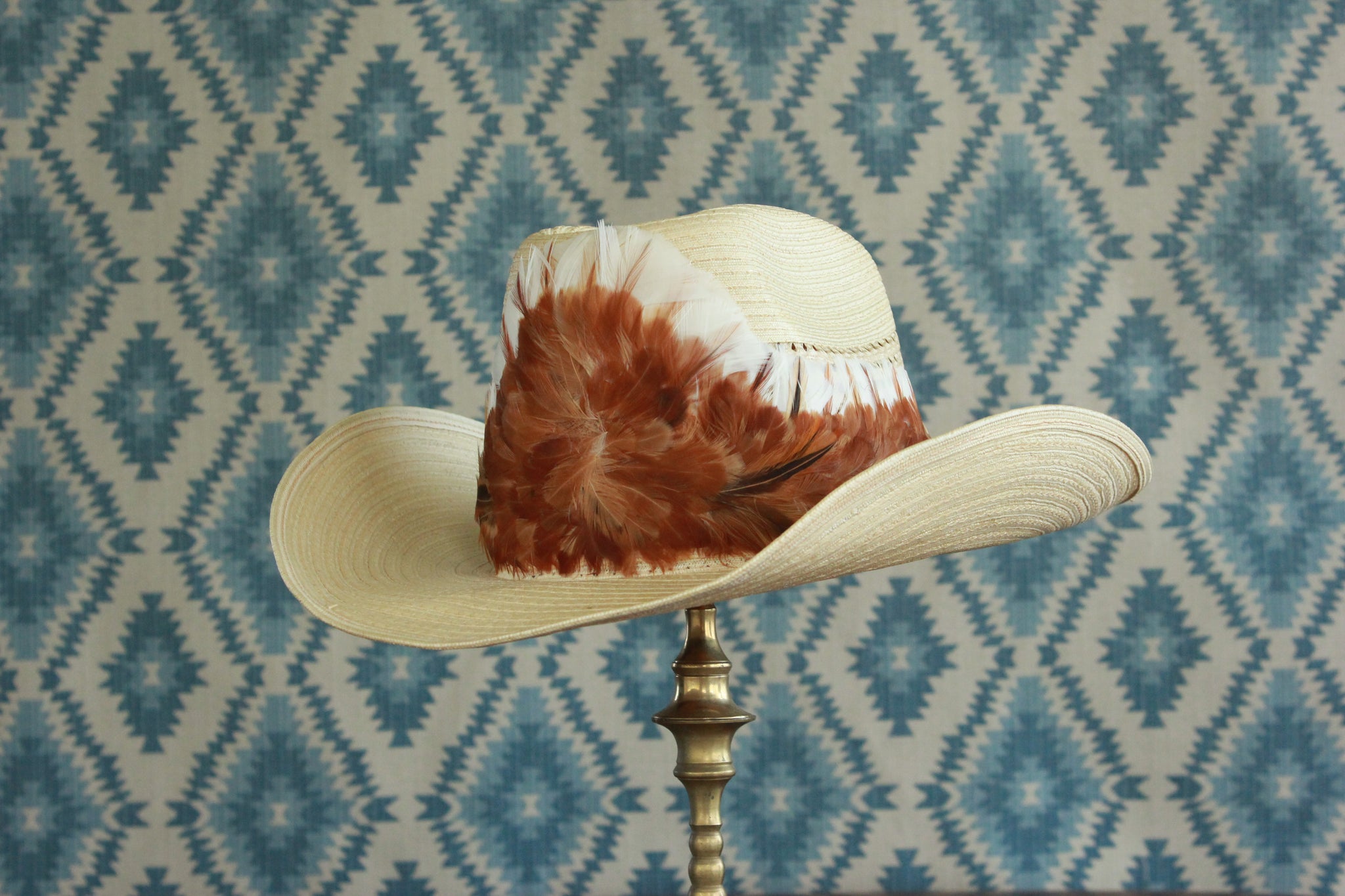 Retro Pheasant Feather Straw Cowboy Hat – High Desert display picture 2