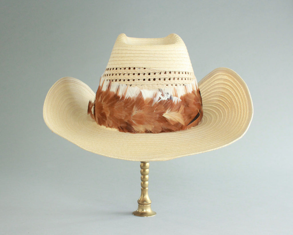 pheasant feather band retro straw cowboy hat