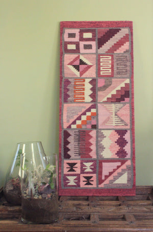 extra large hand woven Southwest textile in pink and white