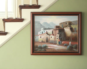 Southwest pueblo village original oil painting 