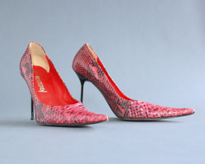 Genuine snakeskin pointy red stilettos size 9