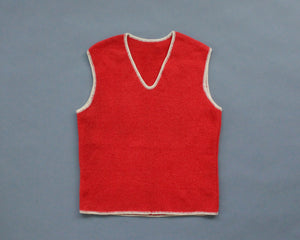 Vintage red wool pullover sweater vest with white trim 