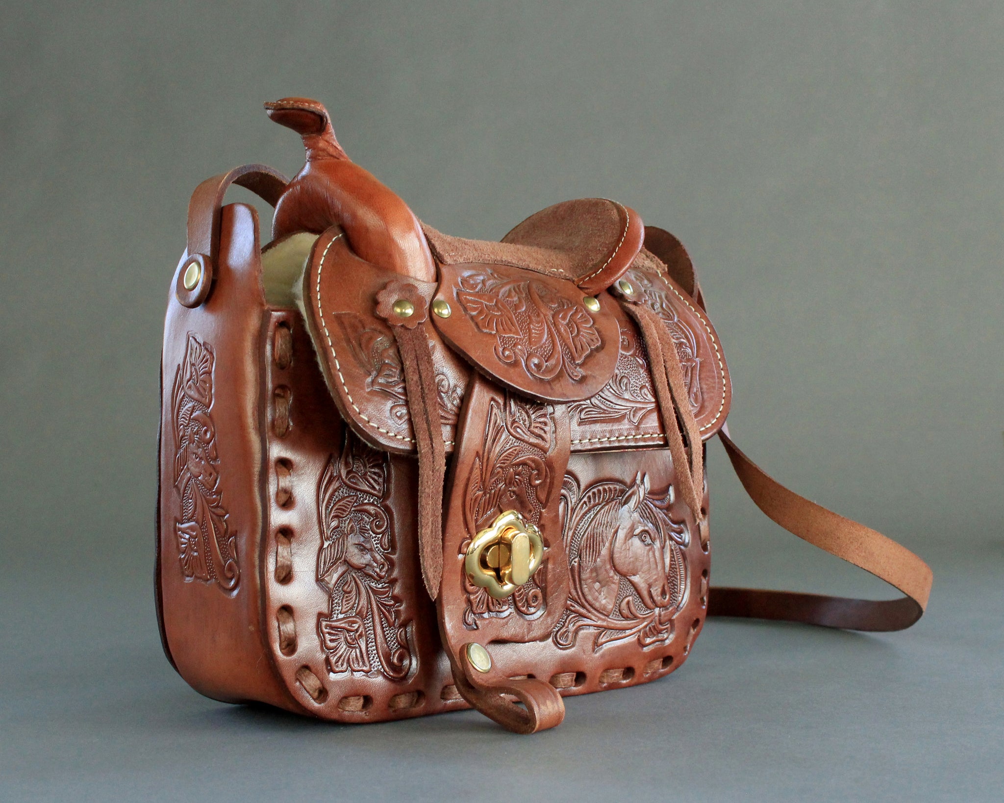 Western Saddle Purse with Tooled Leather High Desert