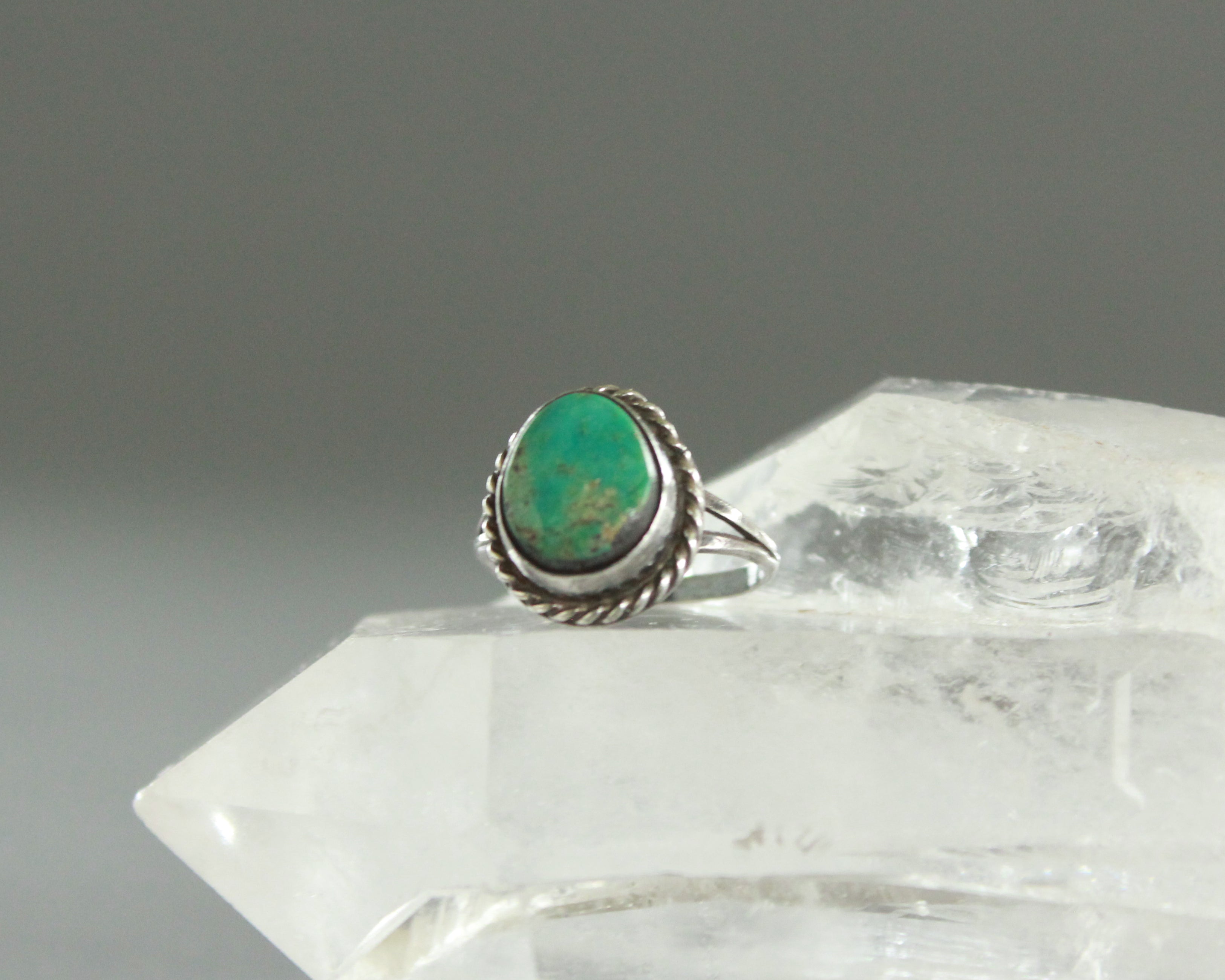 small natural turquoise ring with rope twist bezel 