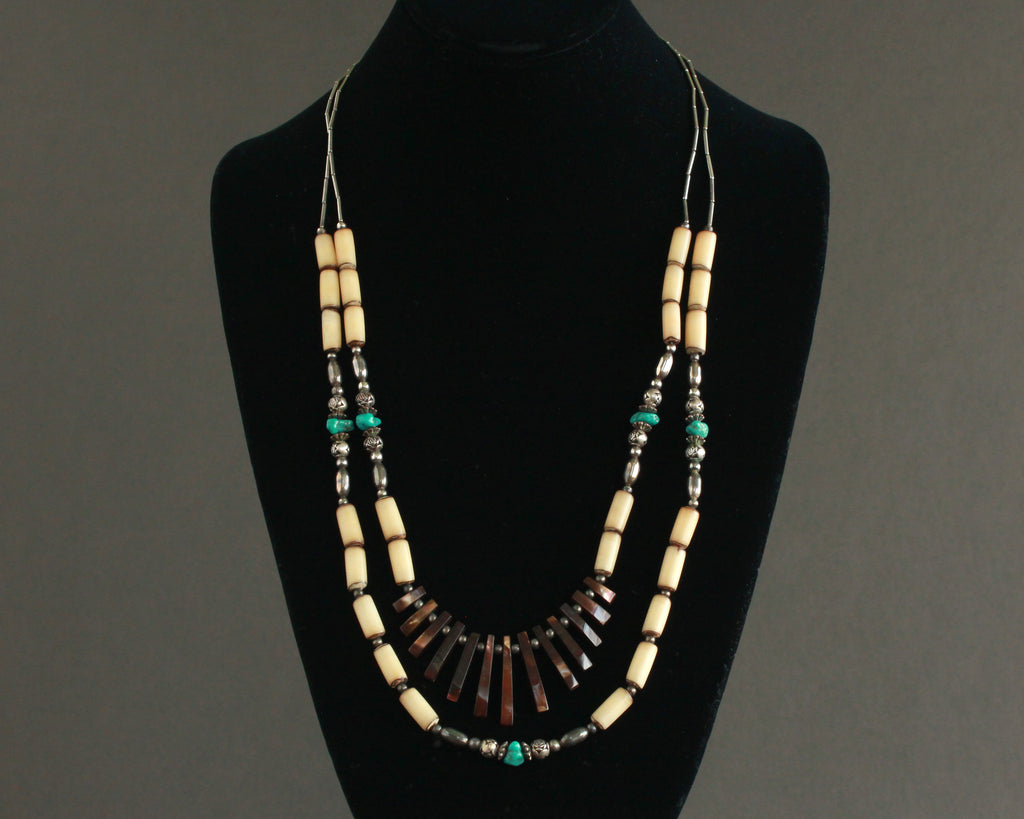 2 strand beaded southwest fan necklace