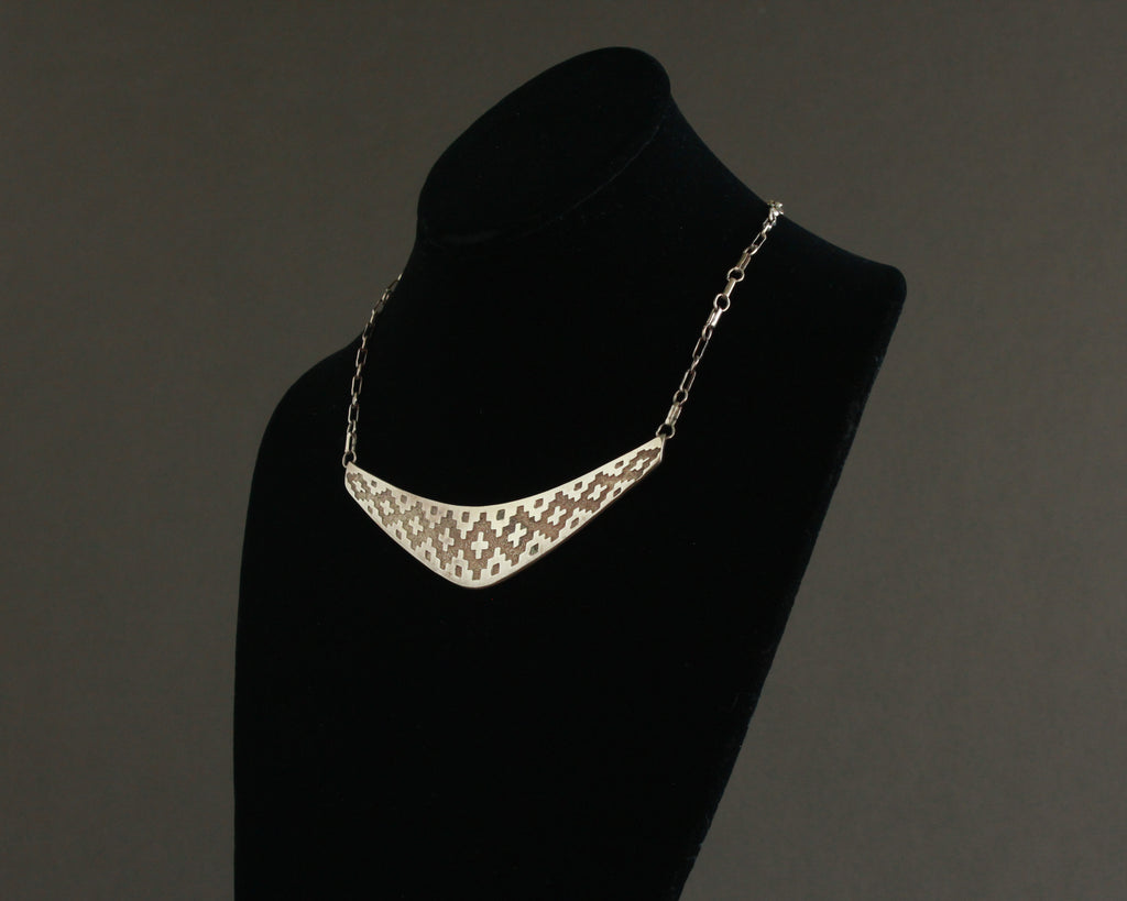 silver southwest print bib necklace 
