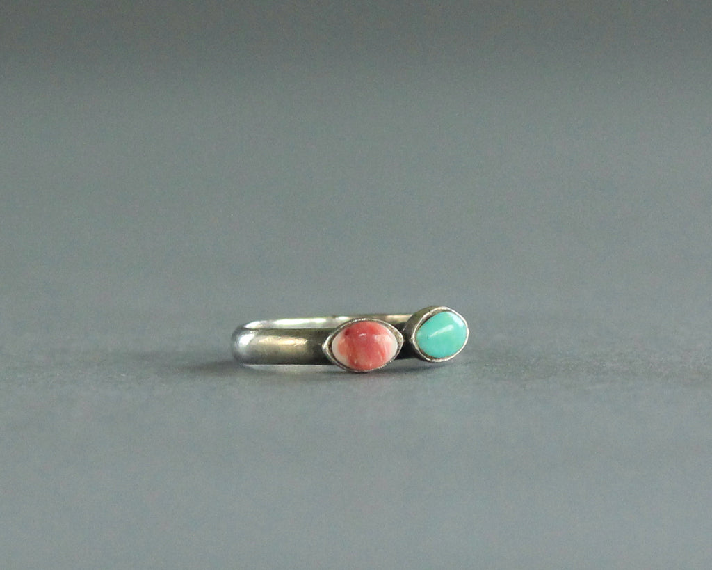 spiny oyster turquoise silver ring size 4