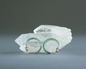zuni turquoise and silver hoop earrings by wj panteah