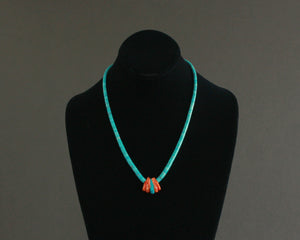natural turquoise heishi necklace with spiny oyster pendant
