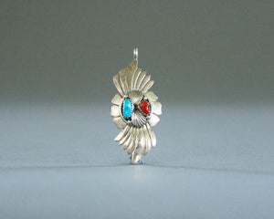 vintage native american pendant with coral and turquoise stones