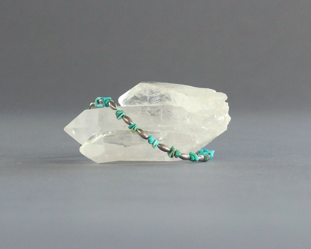 beaded turquoise silver large bracelet or anklet
