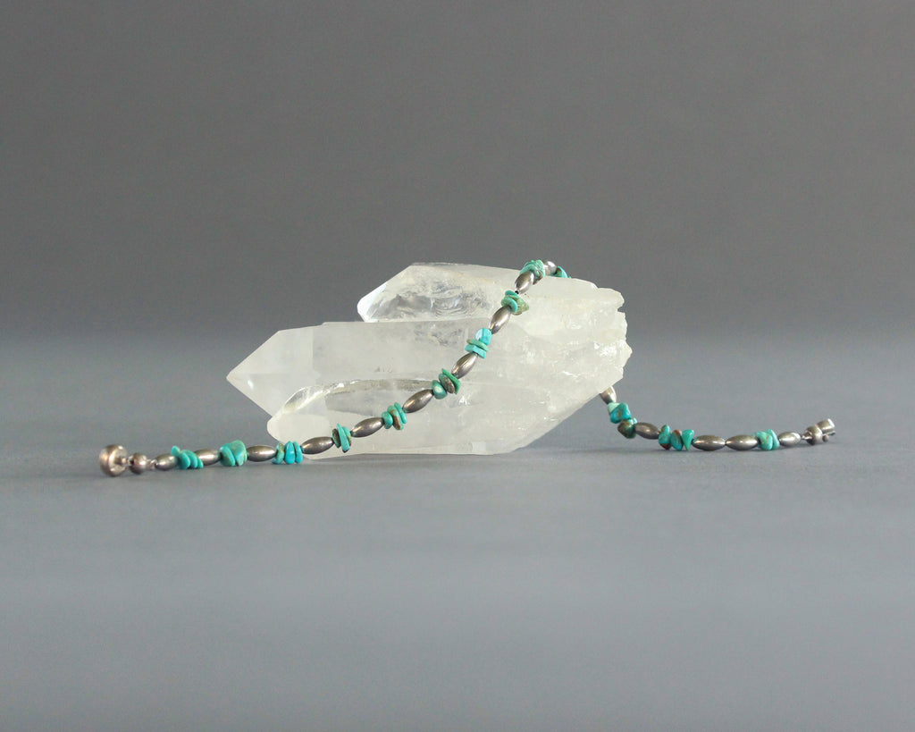 beaded turquoise silver large bracelet or anklet