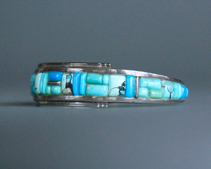 Pillow inlay turquoise and silver bracelet