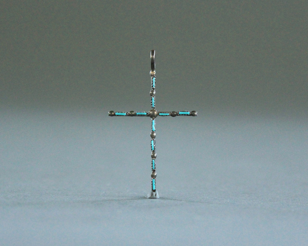 petite point turquoise silver cross pendant