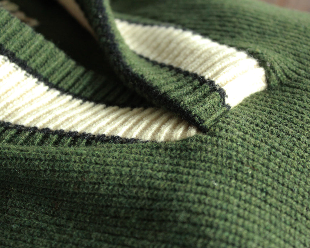 Vintage hunter green wool sweater with white collar by Utah Woolen Mills