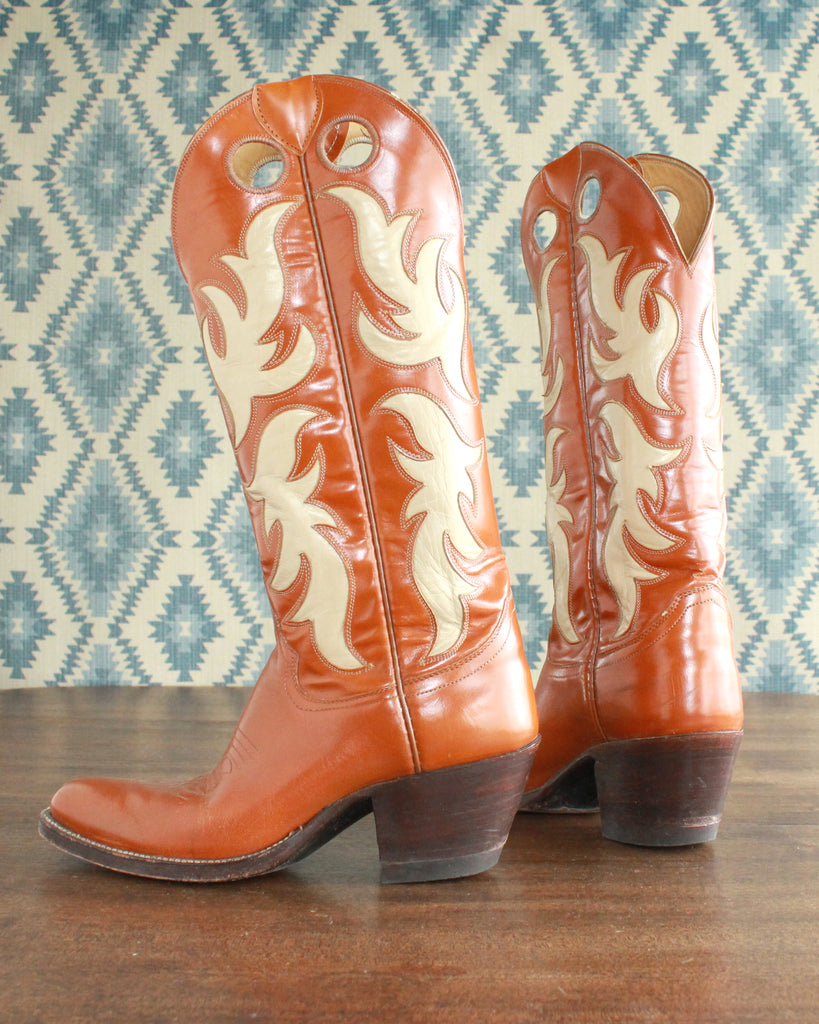 Vintage scroll inlay cowboy boots womens size 5.5 B
