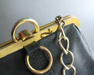 Retro black leather purse with gold chain