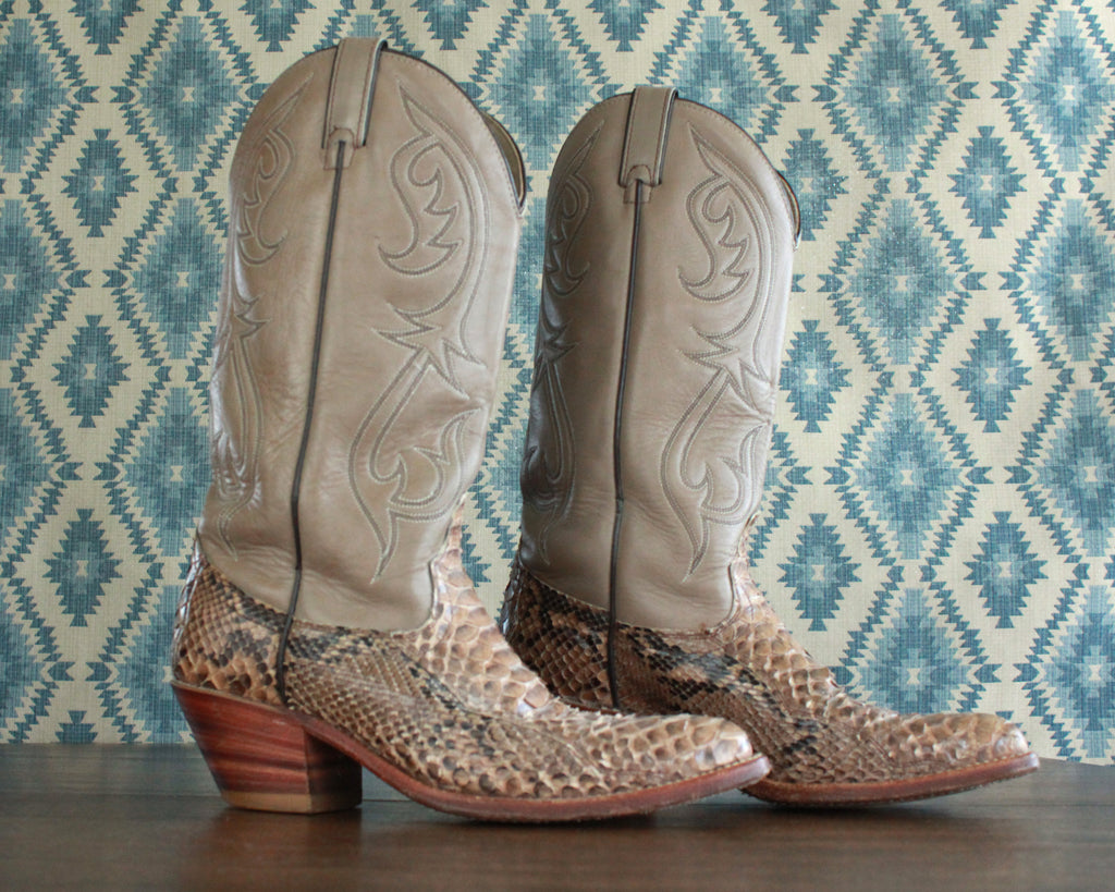 vintage snakeskin cowboy boots mens size 8 1/2