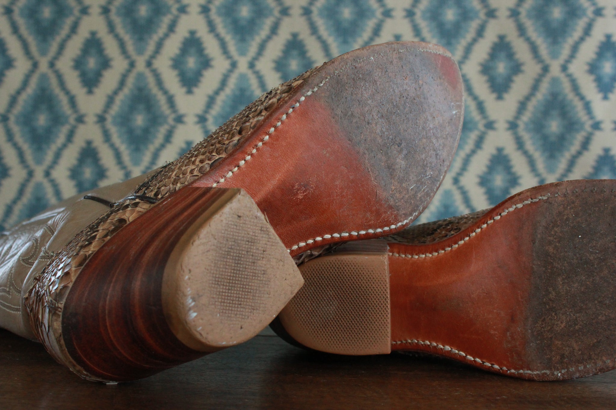 Double H 8.5 D cowboy leather snakeskin boots vintage men’s vintage_snakeskin_boots_mens_9  main image 3