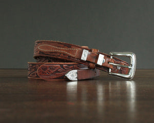 90s ranger belt with floral tooling size 42