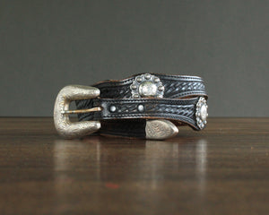 Vintage black leather ranger belt with conchos