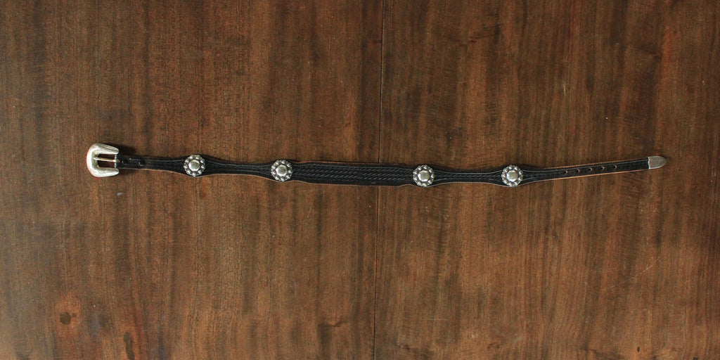 Vintage black leather ranger belt with conchos
