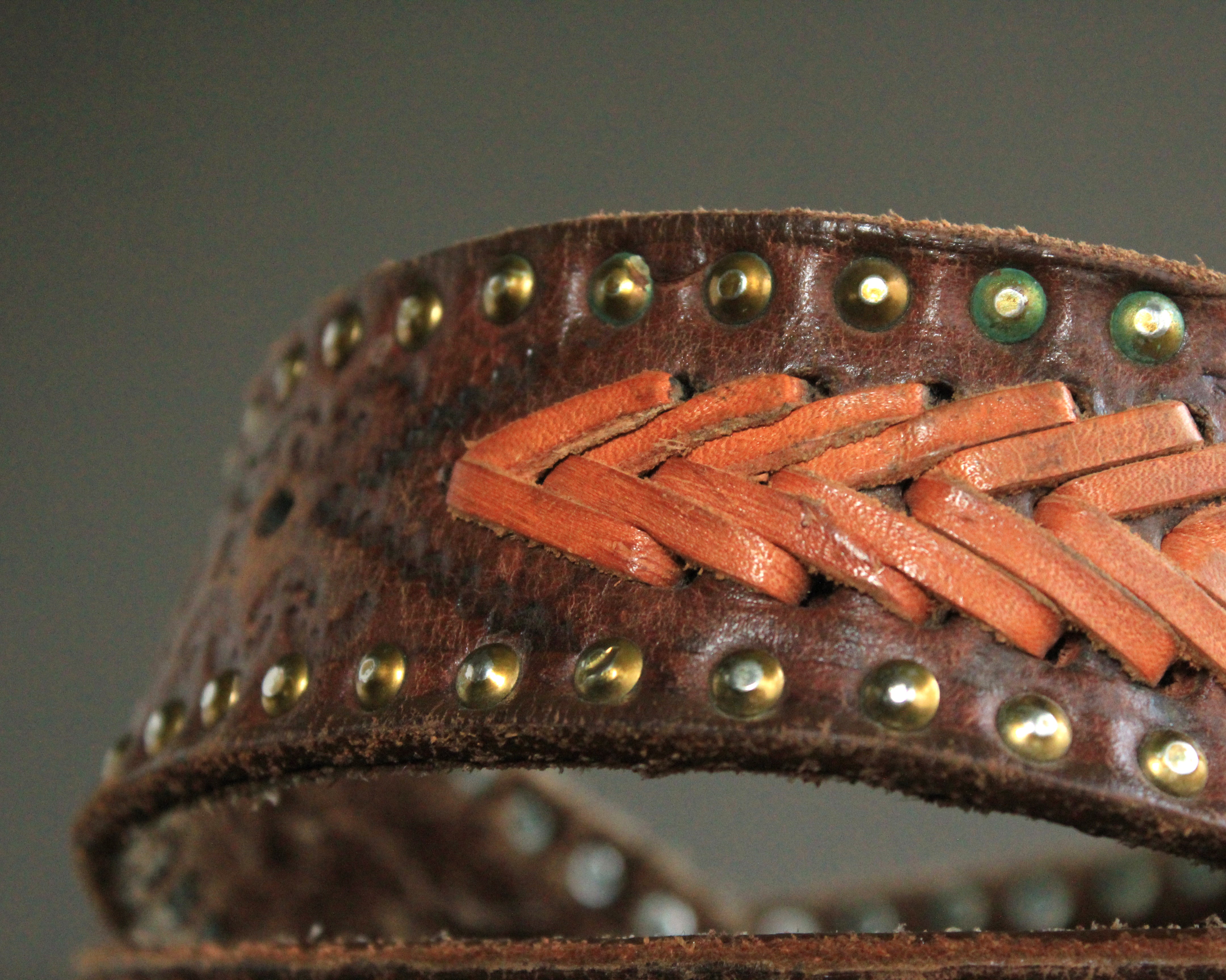 Boho stamped leather belt with rivets size 36 