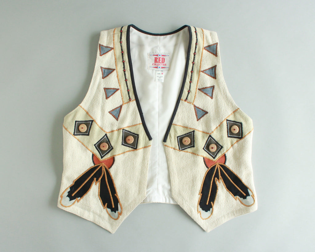 White Western vest with feather design women's size medium-large