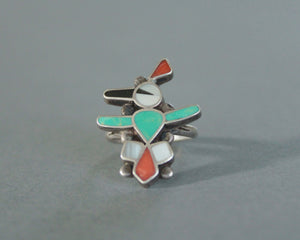 vintage zuni channel inlay thunderbird ring 